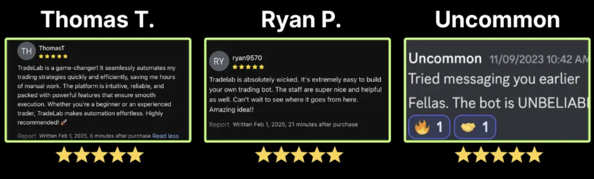 Five-star written TradeLab customer reviews